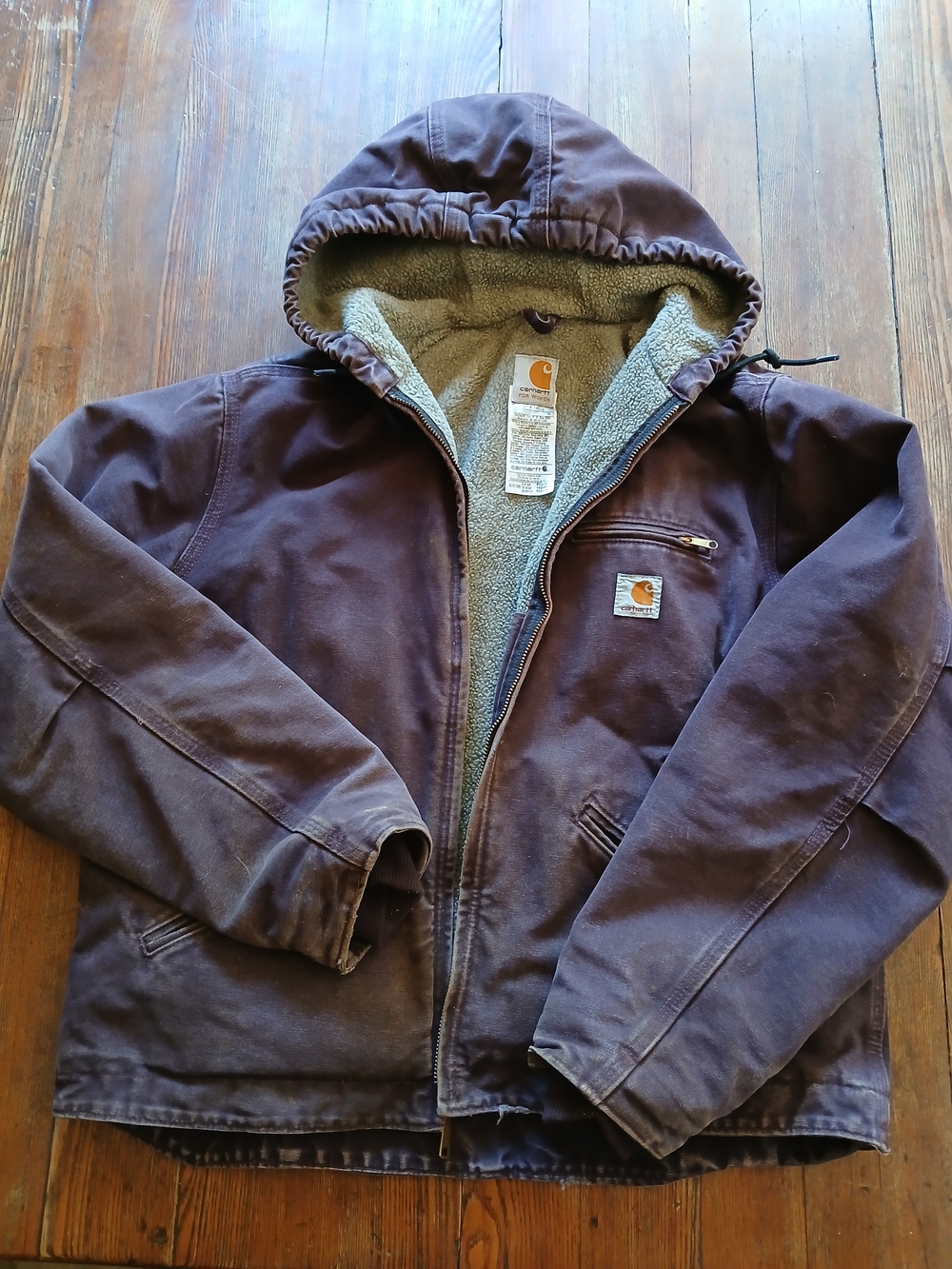 Carhartt Y2K Women's Purple Hooded Sherpa-Lined Work Jacket